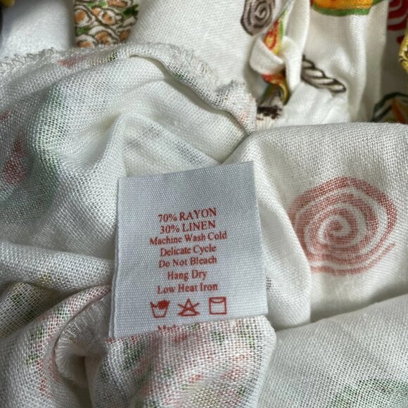 Lisa Says Gah Women’s Nora Linen Pants Size XL White/Multi — Drawstring Waist - Picture 5 of 9